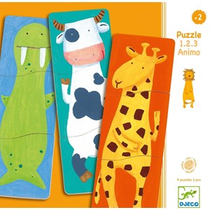 Djeco (01551) - "Funny Animals, 9 in 1" - 3 brikker puslespil