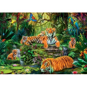 Jumbo (17245) - "Family of tigers at the Oasi" - 1000 brikker puslespil
