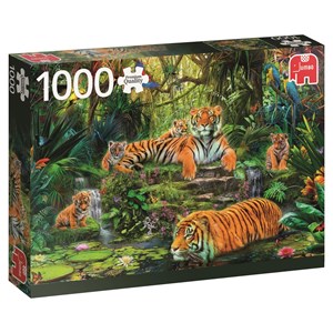 Jumbo (17245) - "Family of tigers at the Oasi" - 1000 brikker puslespil