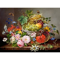 Castorland (C-200658) - "Still Life with Flowers and Fruit Basket" - 2000 brikker puslespil