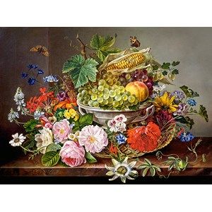 Castorland (C-200658) - "Still Life with Flowers and Fruit Basket" - 2000 brikker puslespil
