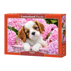 Castorland (B-52233) - "Pup in Pink Flowers" - 500 brikker puslespil
