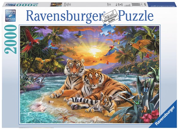 Ravensburger (16624) - "Tiger Family at Sunset" - 2000 brikker puslespil