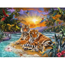Ravensburger (16624) - "Tiger Family at Sunset" - 2000 brikker puslespil