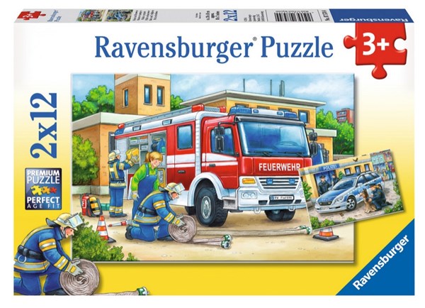 Ravensburger (07574) - "Police and Firefighters" - 12 brikker puslespil