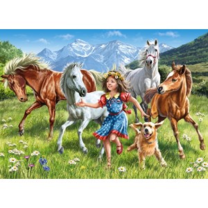 Castorland (B-13029) - "The girl and the horses in meadow" - 120 brikker puslespil