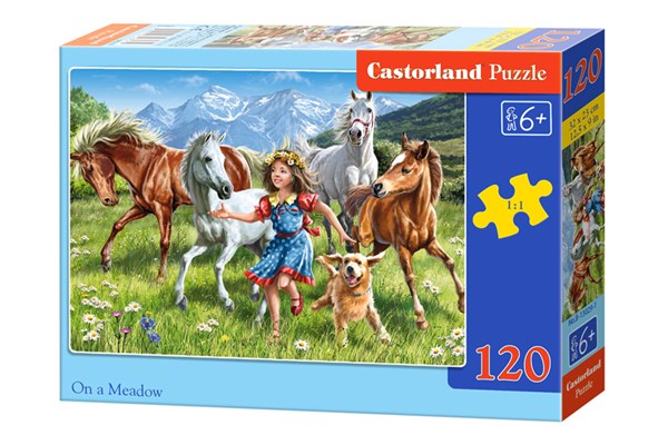 Castorland (B-13029) - "The girl and the horses in meadow" - 120 brikker puslespil