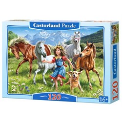 Castorland (B-13029) - "The girl and the horses in meadow" - 120 brikker puslespil
