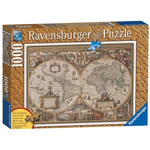 Ravensburger (19004) - "Print Wood, Antic Map of the World" - 1000 brikker puslespil