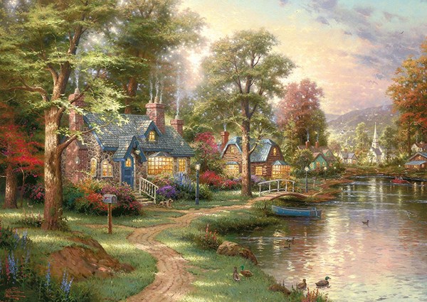 Schmidt Spiele (57452) - Thomas Kinkade: "The House near the Lake" - 1500 brikker puslespil