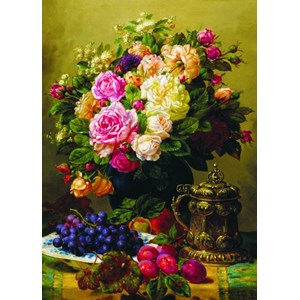 Gold Puzzle (60904) - Jean-Baptiste Robie: "Still Life with Roses, Grapes and Plums" - 1000 brikker puslespil