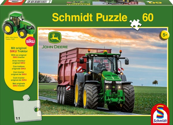 Schmidt Spiele (56043) - "John Deere 8370R med Siku Traktor" - 60 brikker puslespil