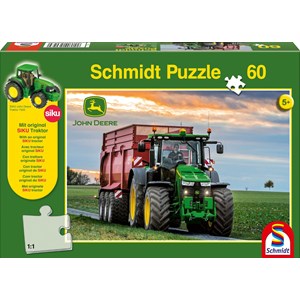 Schmidt Spiele (56043) - "John Deere 8370R med Siku Traktor" - 60 brikker puslespil