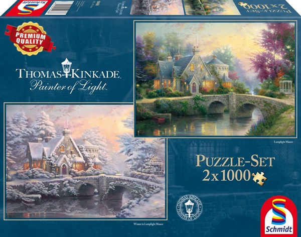Schmidt Spiele (59468) - Thomas Kinkade: "Lamplight Manour, Winter at Lamplight Manour" - 1000 brikker puslespil