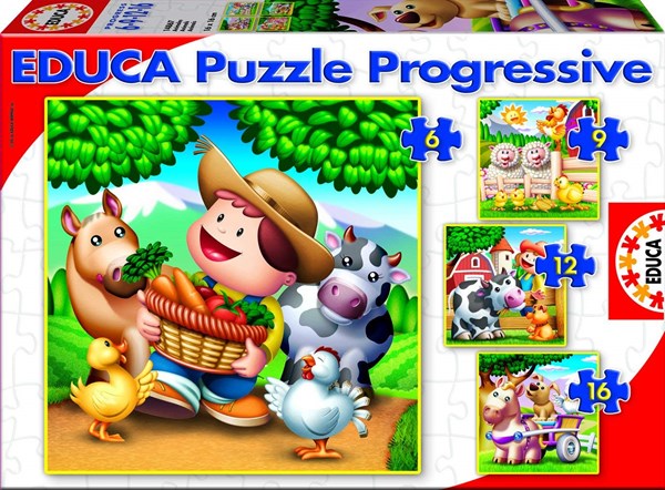 Educa (14867) - "Farm Animals" - 6 9 12 16 brikker puslespil