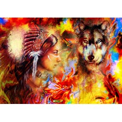 Grafika (T-00687) - "The Indian Woman and the Wolf" - 1000 brikker puslespil