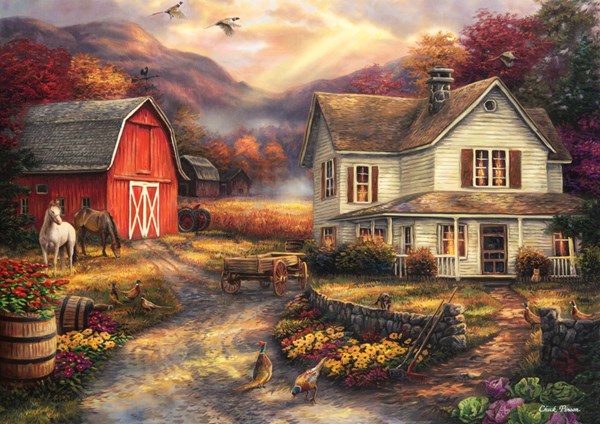 Grafika (T-00763) - Chuck Pinson: "Relaxing on the Farm" - 2000 brikker puslespil