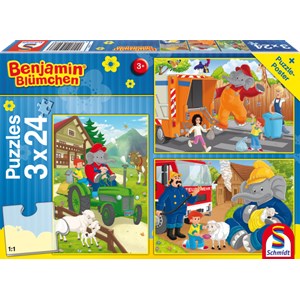 Schmidt Spiele (56207) - "Benjamin the Elephant in Action" - 24 brikker puslespil