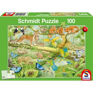 Schmidt Spiele (56250) - "Animals in the Rainforest" - 100 brikker puslespil