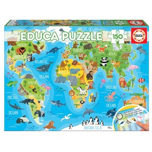 Educa (18115) - "Animals world map" - 150 brikker puslespil