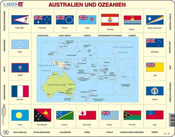 Larsen (KL5-DE) - "Map/Flag, Australia and Oceania (in German)" - 35 brikker puslespil