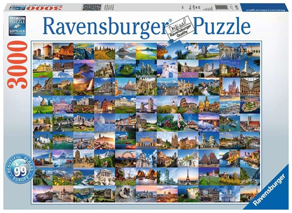 Ravensburger (17080) - "99 Vackra Platser i Europa" - 3000 brikker puslespil