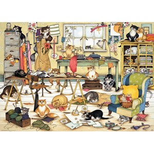 Ravensburger (19245) - Linda Jane Smith: "Crazy Cats in the Craft Room" - 1000 brikker puslespil