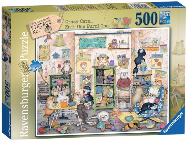 Ravensburger (14823) - Linda Jane Smith: "Knit one, Purrl one" - 500 brikker puslespil