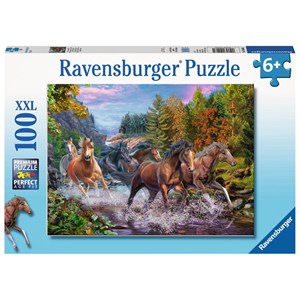 Ravensburger (10403) - "Rushing River Horses" - 100 brikker puslespil