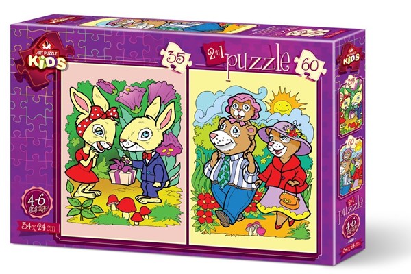 Art Puzzle (4498) - "The Rabbits and The Bear Family" - 35 60 brikker puslespil