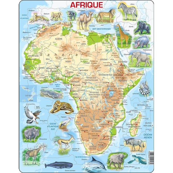 Larsen (A22-FR) - "Africa Physical Map" - 63 brikker puslespil