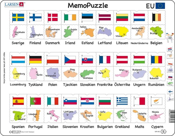 Larsen (GP2-SE) - "Names, Flags and Capitals of 27 EU Member States" - 54 brikker puslespil
