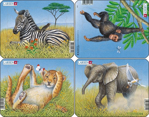 Larsen (M9) - "Lion, Elephant, Ape, Zebra" - 9 brikker puslespil