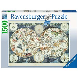 Ravensburger (16003) - "Verdenskort med fantastiske skabninger" - 1500 brikker puslespil