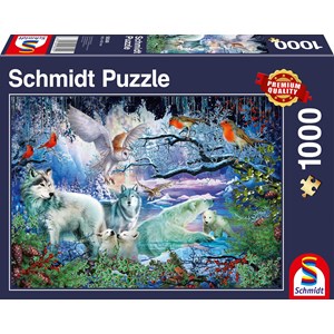 Schmidt Spiele (58349) - "Wolves in a Winter Forest" - 1000 brikker puslespil