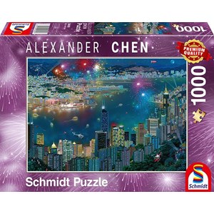 Schmidt Spiele (59650) - Alexander Chen: "Fireworks over Hong Kong" - 1000 brikker puslespil