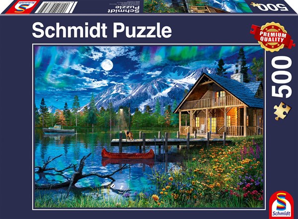 Schmidt Spiele (58365) - "Mountain Lake in the Moonlight" - 500 brikker puslespil