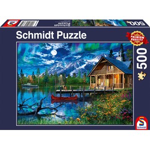 Schmidt Spiele (58365) - "Mountain Lake in the Moonlight" - 500 brikker puslespil