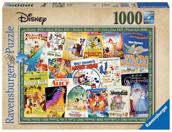 Ravensburger (19874) - "Disney, Vintage Movie Poster" - 1000 brikker puslespil