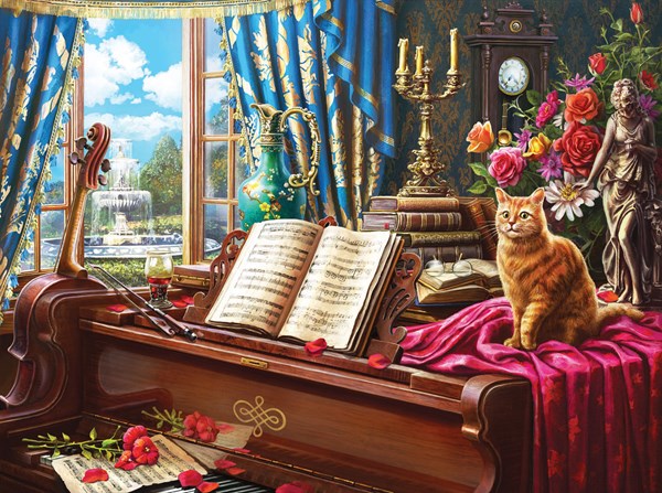SunsOut (42936) - "Grand Piano Cat" - 1000 brikker puslespil