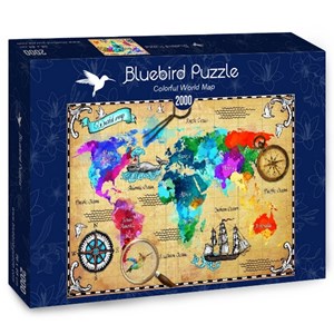 Bluebird Puzzle (70001) - "Colorful World Map" - 2000 brikker puslespil
