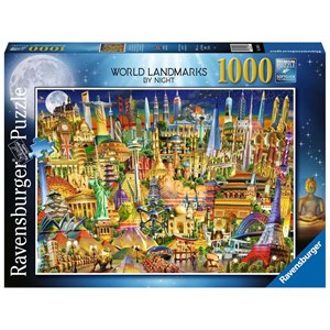 Ravensburger (19843) - "World Landmarks at Night" - 1000 brikker puslespil