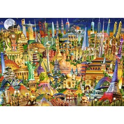 Ravensburger (19843) - "World Landmarks at Night" - 1000 brikker puslespil