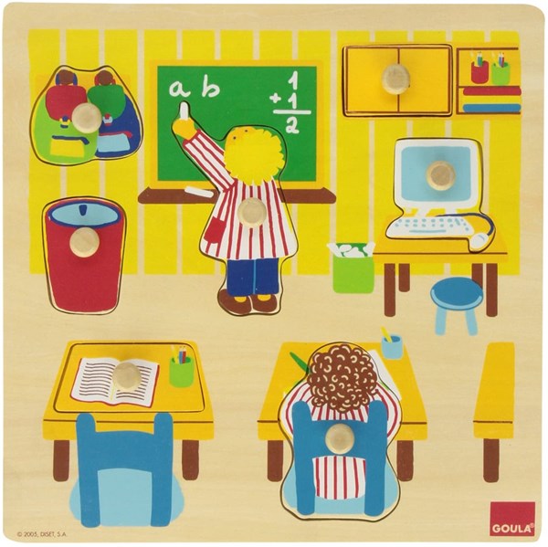 Goula (53035) - "School Wooden Peg" - 7 brikker puslespil