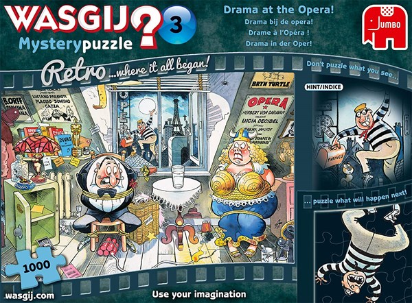 Jumbo (19168) - "Wasgij Mystery 3, Drama at The Opera!" - 1000 brikker puslespil