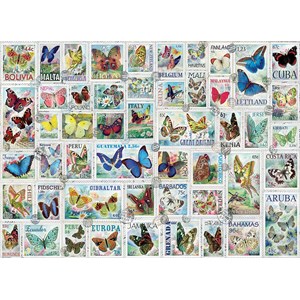 Eurographics (8500-5356) - Barbara Behr: "Butterflies Vintage Stamps" - 500 brikker puslespil