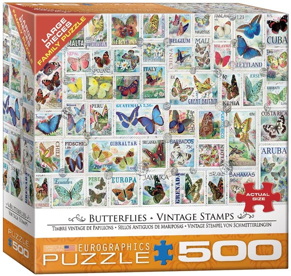 Eurographics (8500-5356) - Barbara Behr: "Butterflies Vintage Stamps" - 500 brikker puslespil