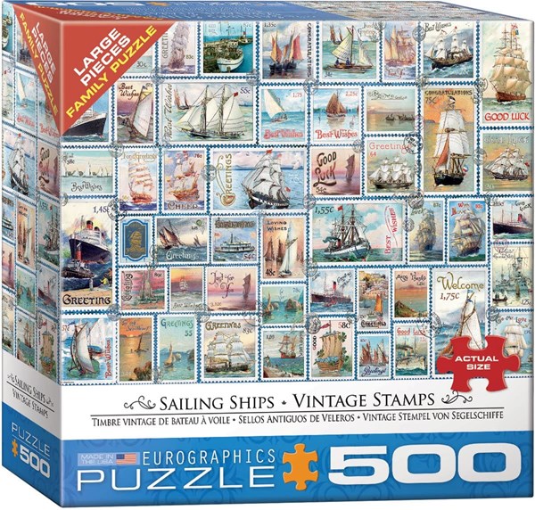 Eurographics (8500-5357) - Barbara Behr: "Sailing Ships Vintage Stamps" - 500 brikker puslespil