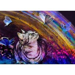 Grafika (t-00858) - "Cat and Butterflies" - 500 brikker puslespil
