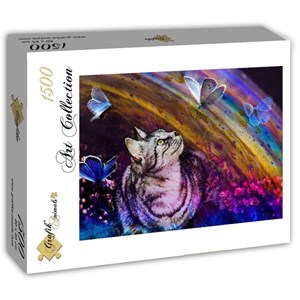 Grafika (t-00856) - "Cat and Butterflies" - 1500 brikker puslespil